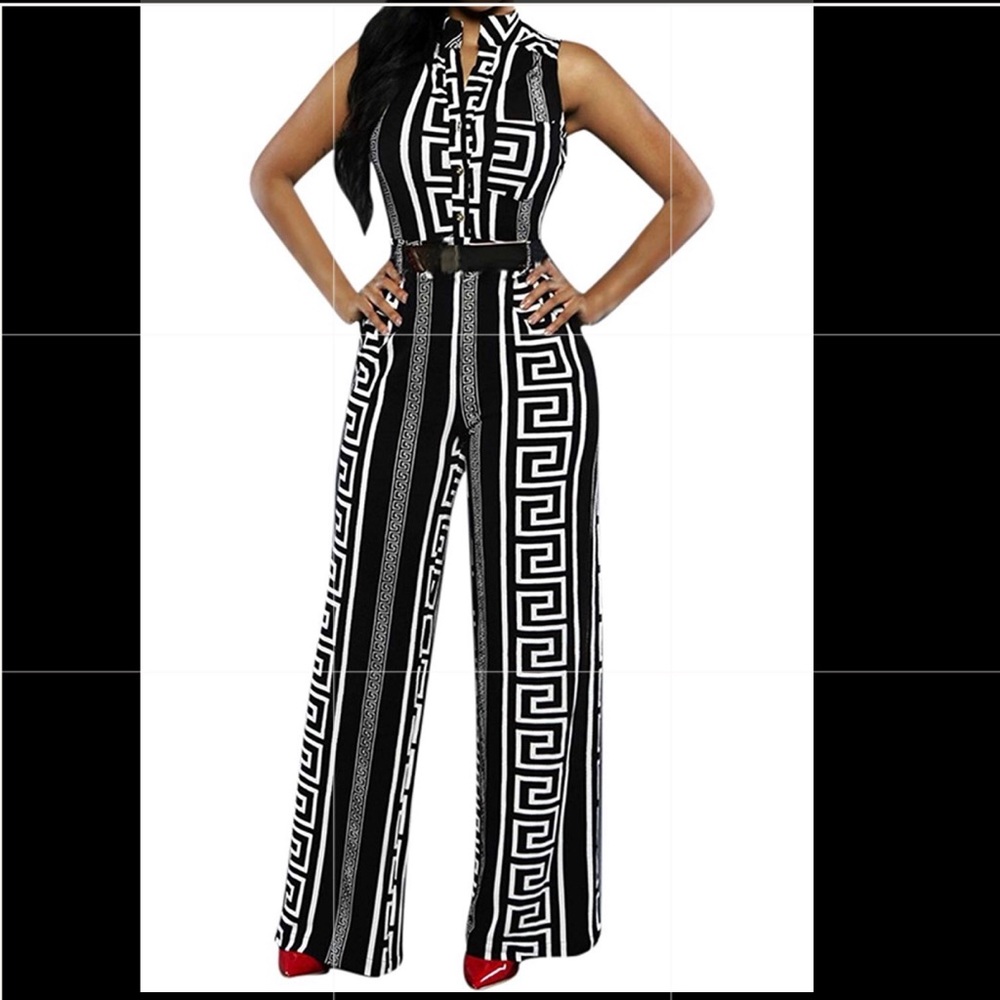 Ladies Button Up-Wide Leg Jumpsuit With Belt 🔥